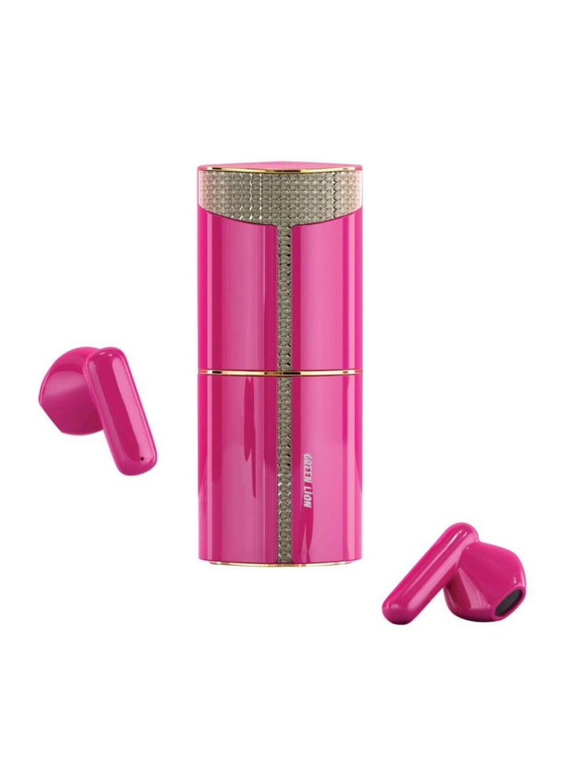 GREEN LION Lipstick True Wireless Earbuds, 4-5 Hours Playtime, 280 mAh Case Battery, Up to 15 m Bluetooth Range, BT Version 5.3, Stereo System - Pink  - Image 1