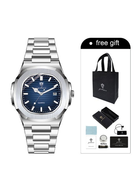 Men's Quartz Watch, Top Brand Stainless Steel Band Waterproof Week Analog Date Display Luminuos Wrist Watch -43mm - Father or Boyfriend Gift