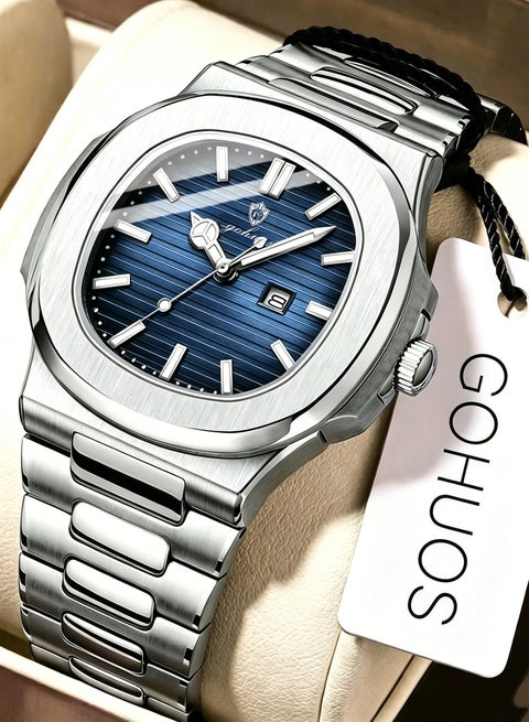 Men's Watch, Top Brand Stainless Steel Band Waterproof Quartz Analog Date Display Luminous Wrist Watch - 43mm - Father or Boyfriend Gift