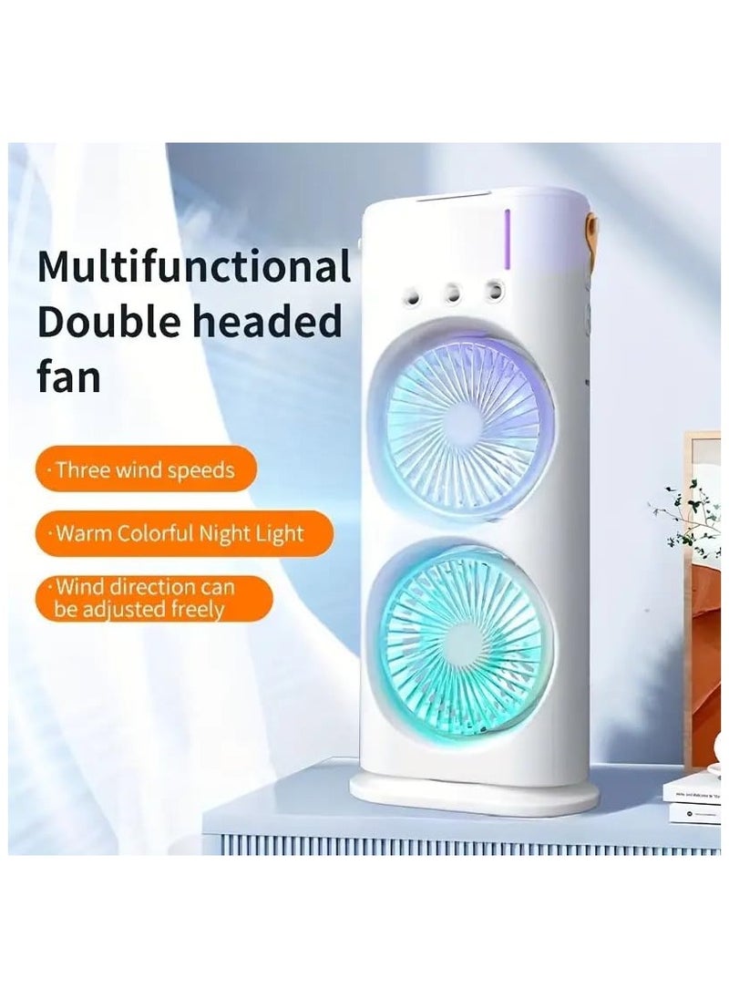 Generic - SQUICKLE Three Hole Double Head Spray Cooling Fan || Portable Mini Air Cooler With Mist Humidifier || Mini Desktop Table Cooling Fan For Home & Office (Pack Of 1) (Double Ended Spray Fan) - Image 1