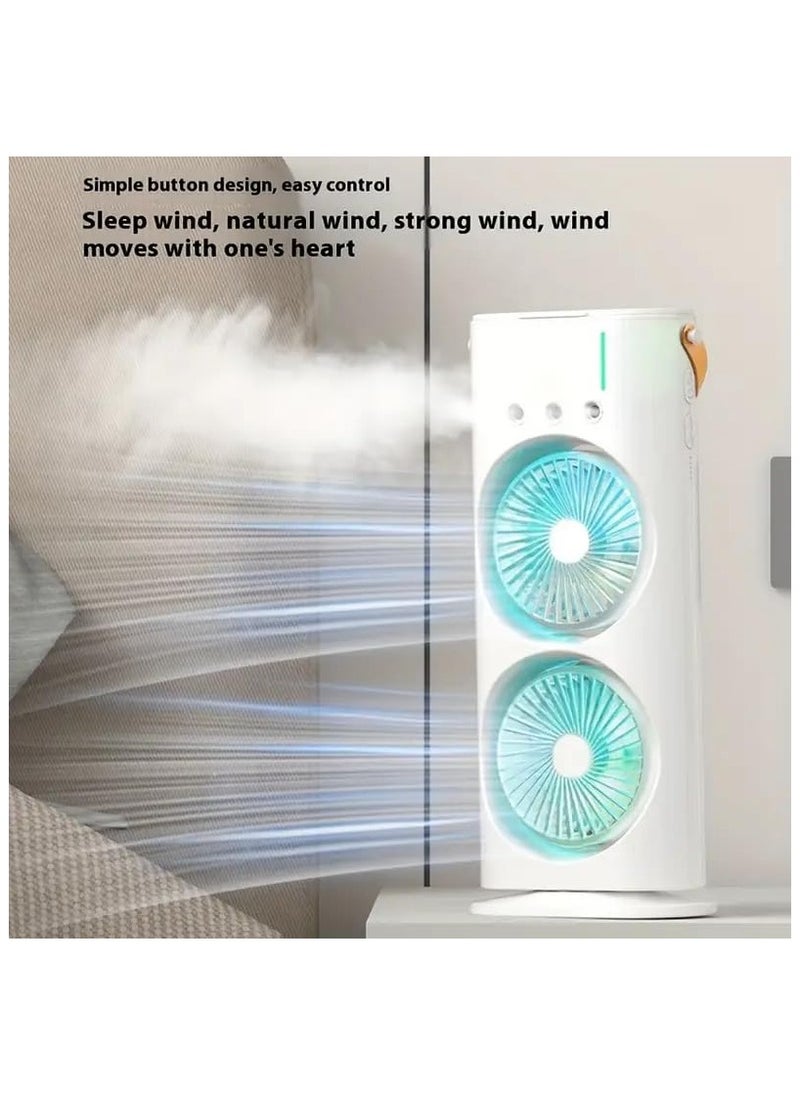 Generic - SQUICKLE Three Hole Double Head Spray Cooling Fan || Portable Mini Air Cooler With Mist Humidifier || Mini Desktop Table Cooling Fan For Home & Office (Pack Of 1) (Double Ended Spray Fan) - Image 1