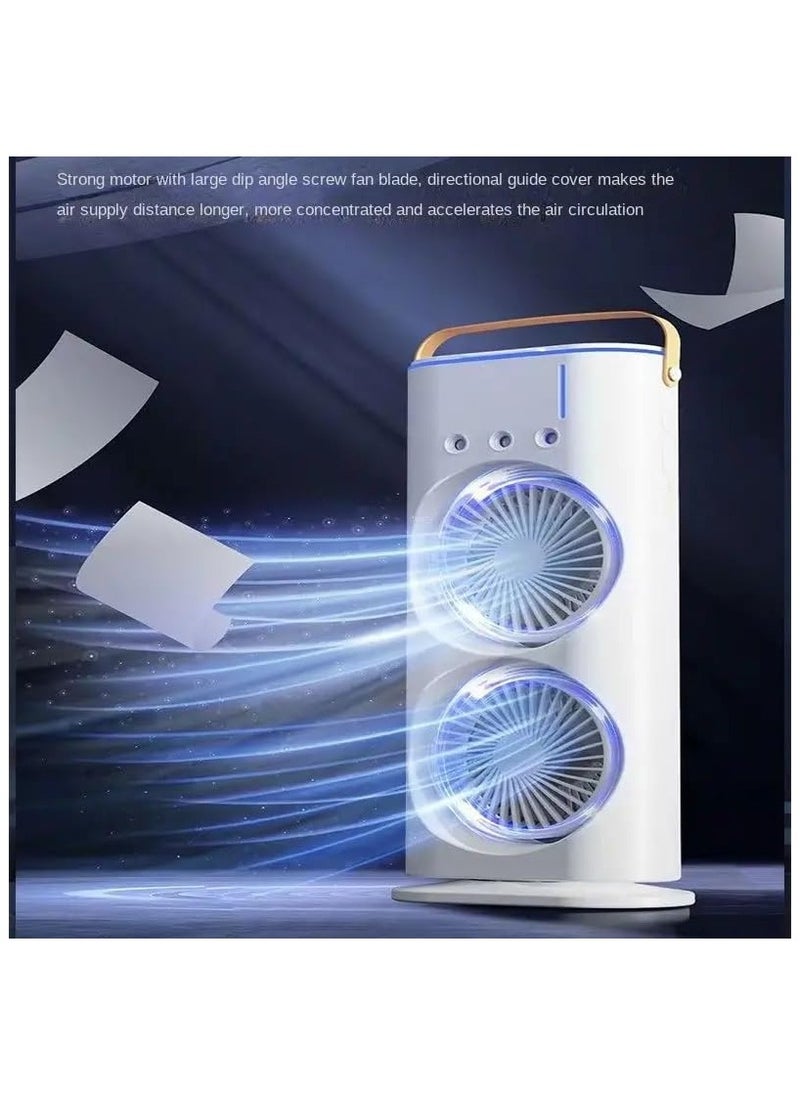 Generic - SQUICKLE Three Hole Double Head Spray Cooling Fan || Portable Mini Air Cooler With Mist Humidifier || Mini Desktop Table Cooling Fan For Home & Office (Pack Of 1) (Double Ended Spray Fan) - Image 1