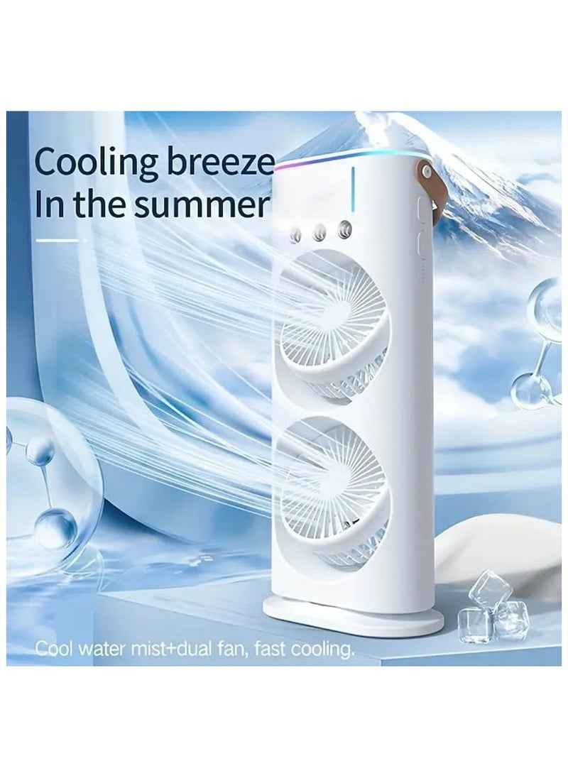 Generic - SQUICKLE Three Hole Double Head Spray Cooling Fan || Portable Mini Air Cooler With Mist Humidifier || Mini Desktop Table Cooling Fan For Home & Office (Pack Of 1) (Double Ended Spray Fan) - Image 1