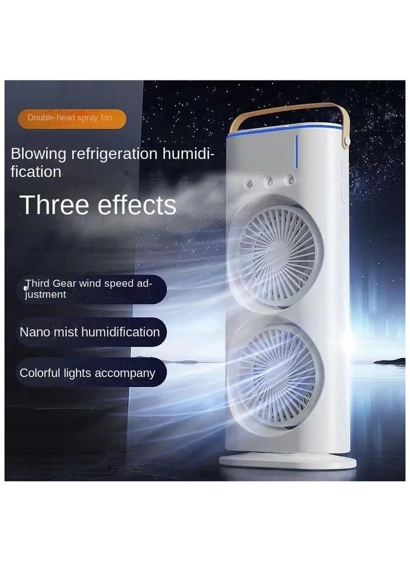 Generic - SQUICKLE Three Hole Double Head Spray Cooling Fan || Portable Mini Air Cooler With Mist Humidifier || Mini Desktop Table Cooling Fan For Home & Office (Pack Of 1) (Double Ended Spray Fan) - Image 1
