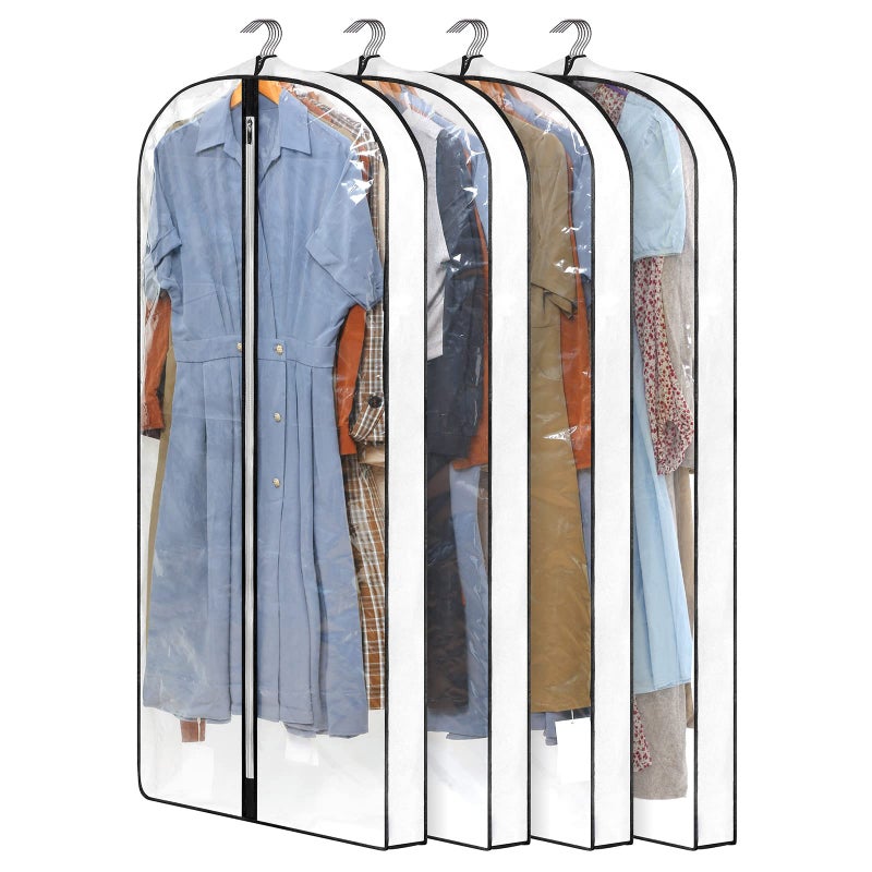 4 Pack Dress Bags for Gowns Long W 4 Gussetes 60 Long Garment Bags for GownsClear Garment Bags for Hanging Clothes Dress Garment Bag for Storage and Travel 24 x 60