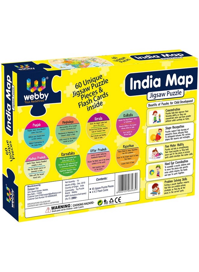 Webby Amazing India Map Jigsaw Floor Puzzle 60 Pcs With 4 Double Sided Flashcards  - Image 4