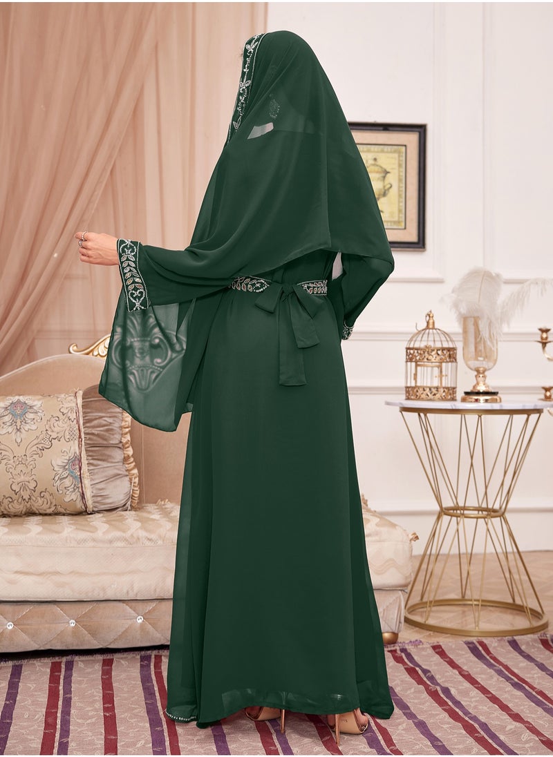 مدام يونيك إمرأة أنيق طويل كم زهرة تطريز  رداء عربي
عربيّ حزام سير ثوب  - Image 2