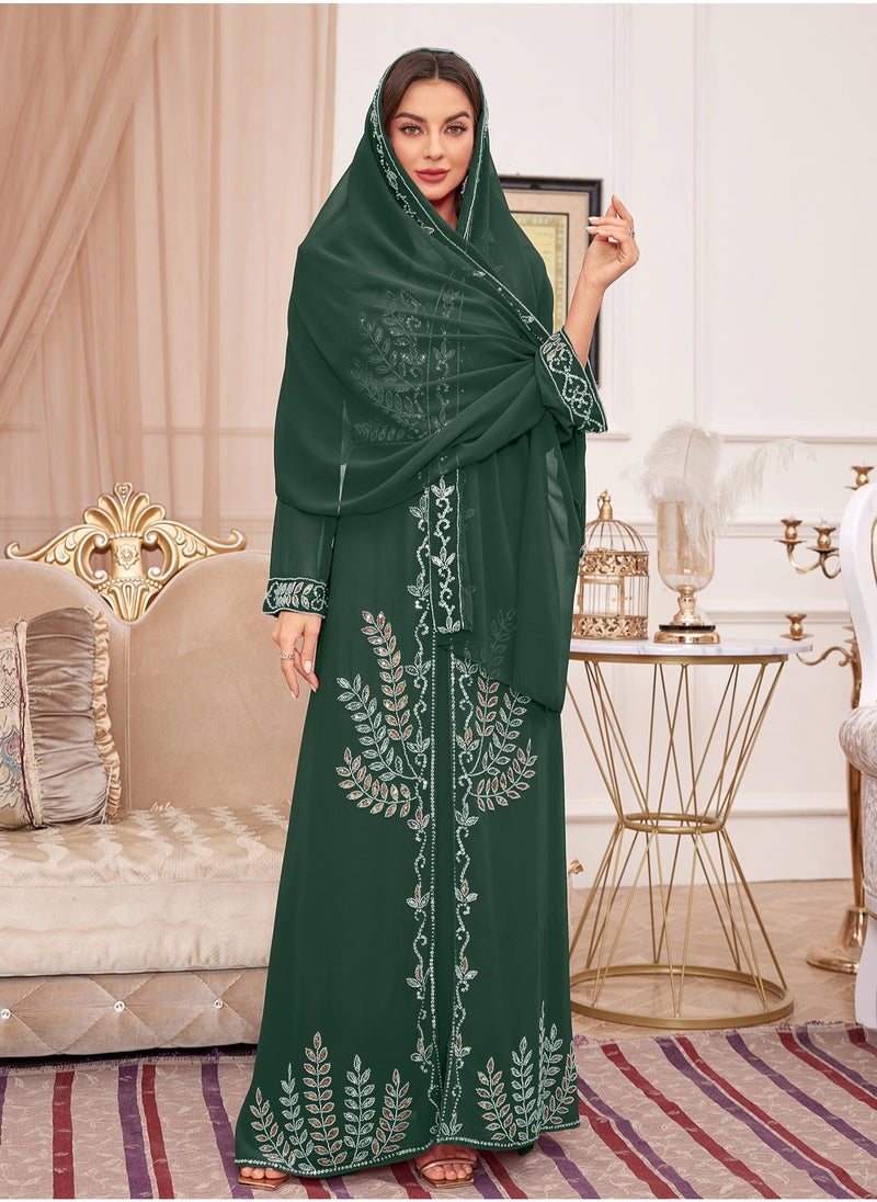 مدام يونيك إمرأة أنيق طويل كم زهرة تطريز  رداء عربي
عربيّ حزام سير ثوب  - Image 4