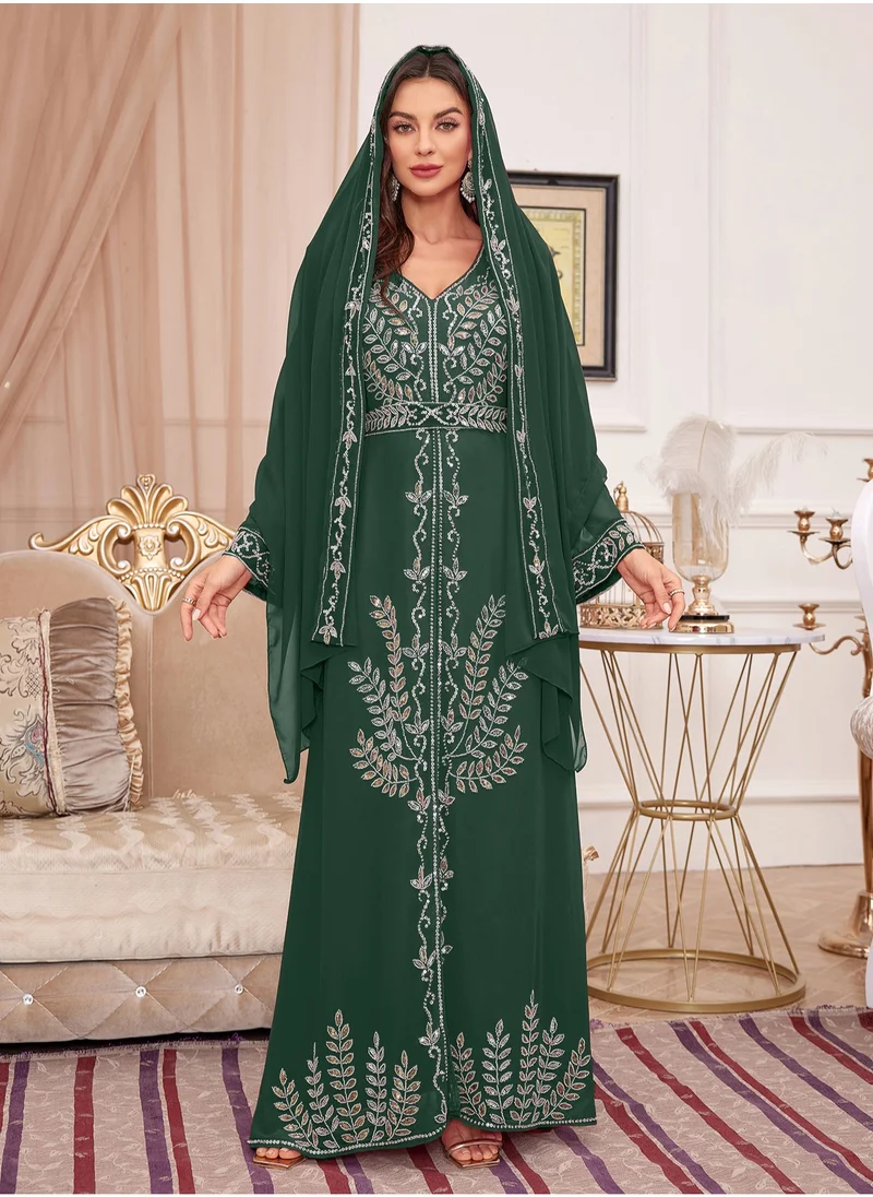 مدام يونيك إمرأة أنيق طويل كم زهرة تطريز  رداء عربي
عربيّ حزام سير ثوب