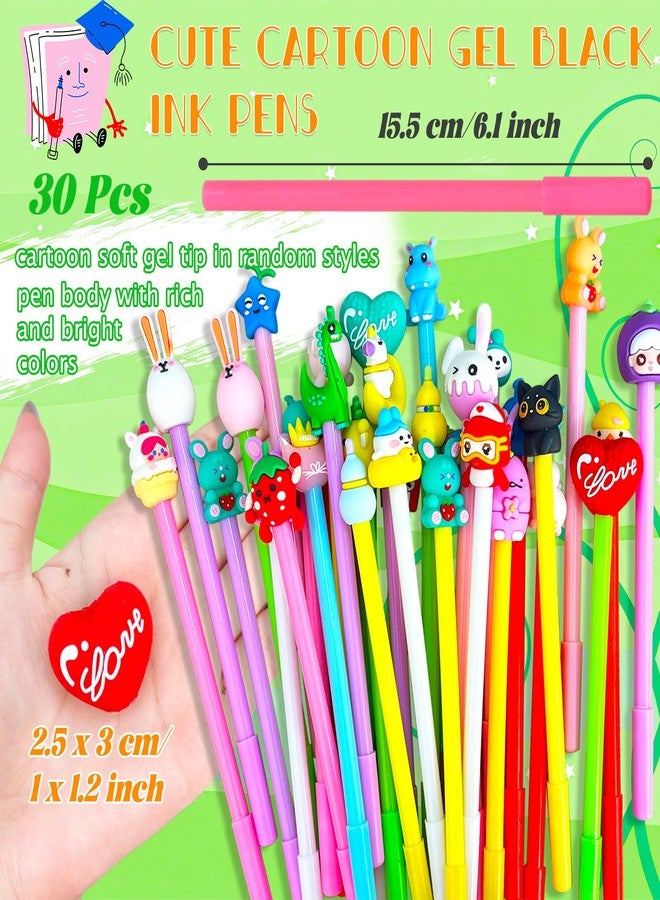 Blvochnnt 60Pcs/30sets Cute Cartoon Gel Black Ink Pens,Random Kawaii Writing Pen Assorted Styles Bulk with 1Pc Zipper Bag for Kids,School Prize,Office Supplies Valentine Gifts - Image 2