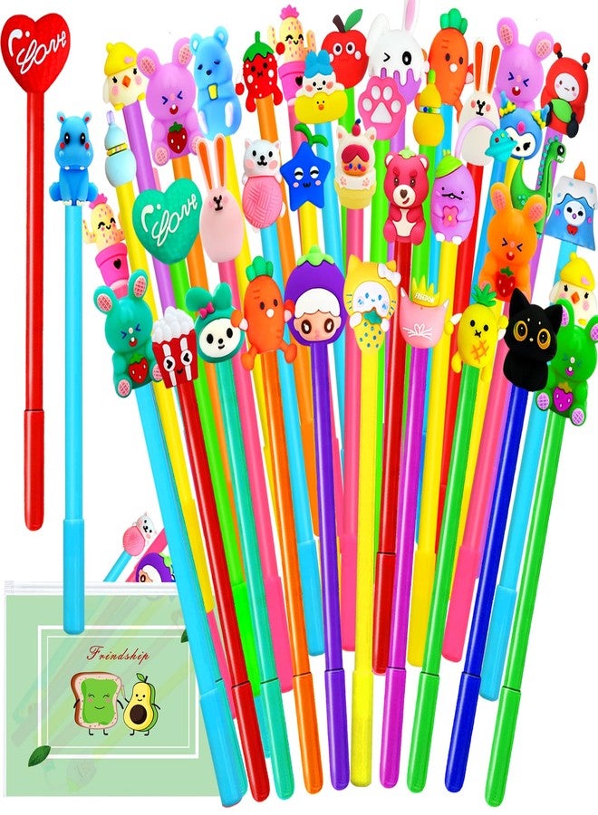 Blvochnnt 60Pcs/30sets Cute Cartoon Gel Black Ink Pens,Random Kawaii Writing Pen Assorted Styles Bulk with 1Pc Zipper Bag for Kids,School Prize,Office Supplies Valentine Gifts - Image 1