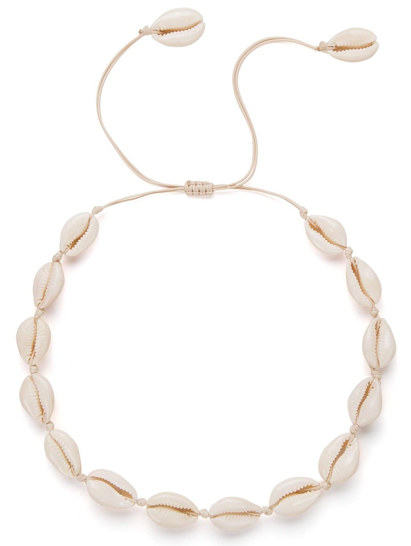 Nackiy Handmade Sea Shell Necklace for Women Summer Adjustable Natural Shell Collar Necklace(Beige Braided Rope) - Image 1