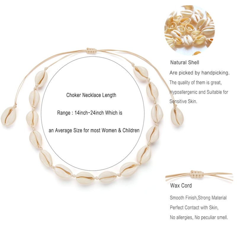 Nackiy Handmade Sea Shell Necklace for Women Summer Adjustable Natural Shell Collar Necklace(Beige Braided Rope) - Image 2