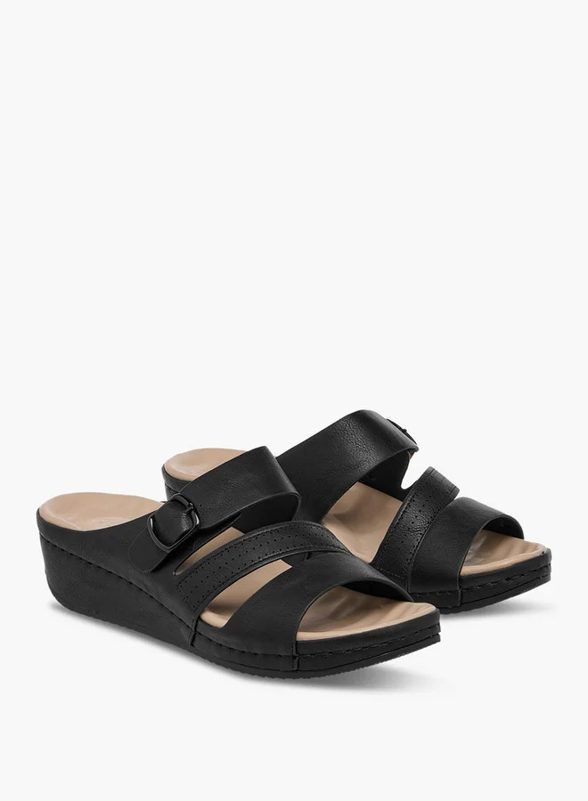 لو كونفورت Solid Slip-On Sandals with Wedge Heels