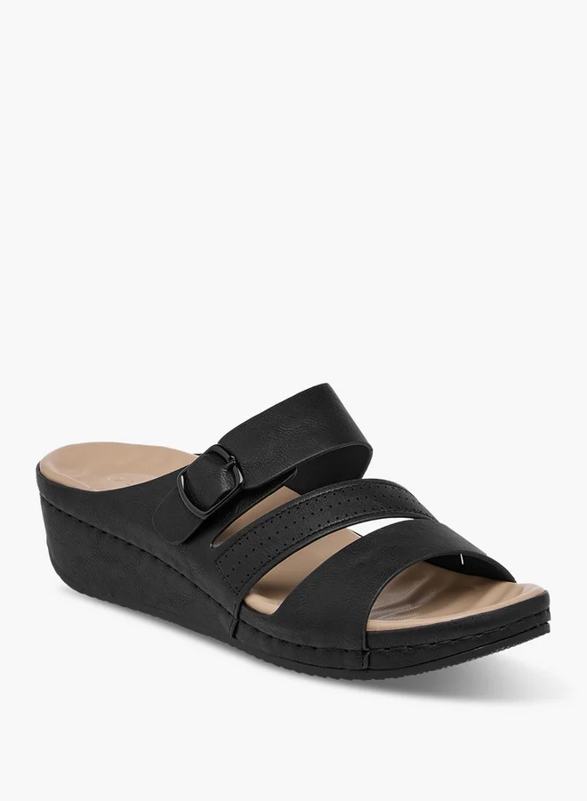 لو كونفورت Solid Slip-On Sandals with Wedge Heels
