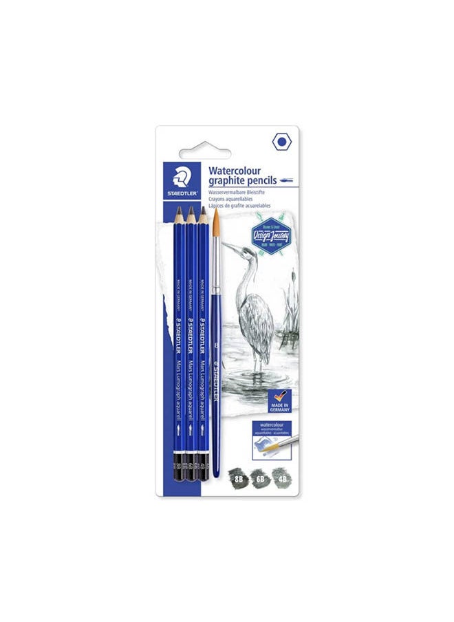 STAEDTLER Water Color Graphite Pencils With Paint Prush Of 4 Pcs Blue 