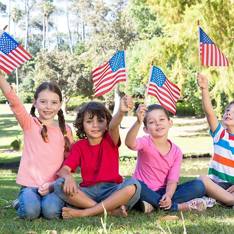 Datconect Small American Flags on Stick 5x8 Inch/30 Pack - Mini Ameirican Flags/Handheld American Wooden Stick Flag with Safe Spear Top for July 4th Decoration, Veteran Party, etc. - Image 2