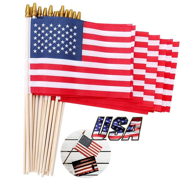 Datconect Small American Flags on Stick 5x8 Inch/30 Pack - Mini Ameirican Flags/Handheld American Wooden Stick Flag with Safe Spear Top for July 4th Decoration, Veteran Party, etc. - Image 1