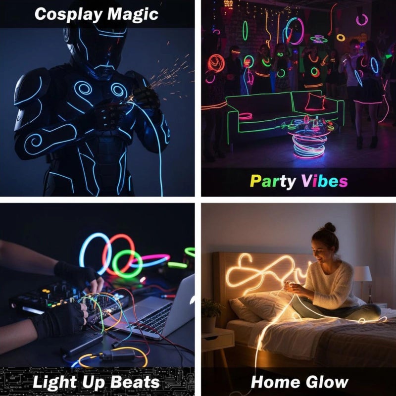 Multicolor Neon EL Wire Light Set 3 28 Ft 1 M With 3V Battery Pack For Party Decor - Image 5
