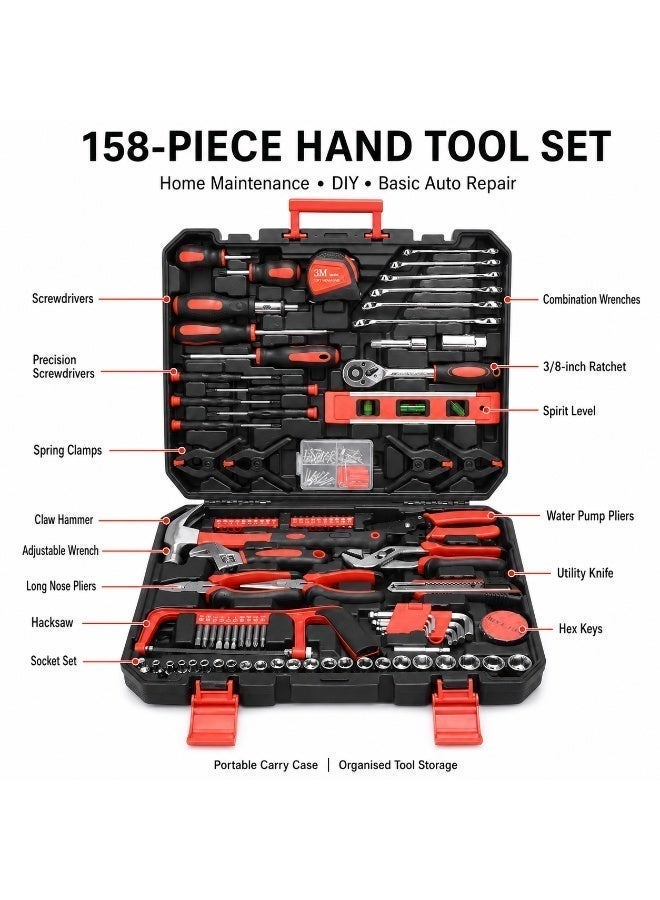 HIGARDIN 158 Piece Car Tool Set, General Household Hand Tool Kit,Auto Repair Tool Set, with Plastic Toolbox Storage Case - Image 3