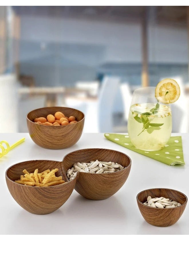 Evelin Double Layer Wooden Plastic Serving Bowl Divided Platter for Nuts and Snacks Wooden Serving Bowl for Nuts, Snacks and Sauces 25*12.5*7cm (Shatterproof) - Image 2