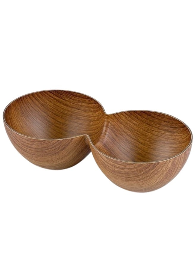 Evelin Double Layer Wooden Plastic Serving Bowl Divided Platter for Nuts and Snacks Wooden Serving Bowl for Nuts, Snacks and Sauces 25*12.5*7cm (Shatterproof) - Image 3