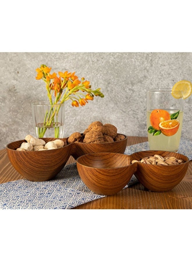 Evelin Double Layer Wooden Plastic Serving Bowl Divided Platter for Nuts and Snacks Wooden Serving Bowl for Nuts, Snacks and Sauces 25*12.5*7cm (Shatterproof) - Image 5