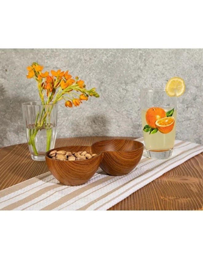 Evelin Double Layer Wooden Plastic Serving Bowl Divided Platter for Nuts and Snacks Wooden Serving Bowl for Nuts, Snacks and Sauces 25*12.5*7cm (Shatterproof) - Image 4
