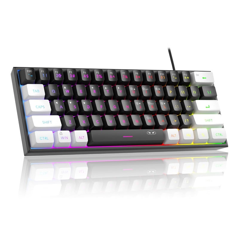 MageGee Mini 60% Gaming Keyboard,Rgb Backlit 61 Key Ultra-Compact Keyboard,Ts91 Ergonomic Waterproof Mechanical Feeling Office Computer Keyboard For Pc,Mac,Ps4,Xbox One Gamer,Wired(Black&White) - Image 1