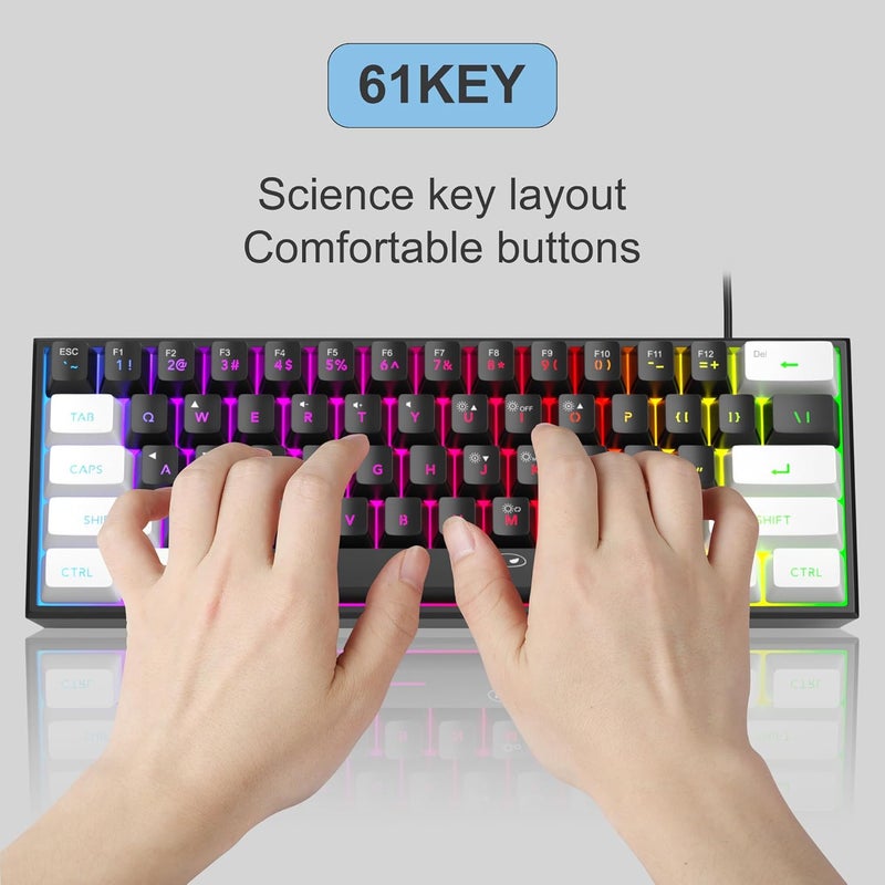 MageGee Mini 60% Gaming Keyboard,Rgb Backlit 61 Key Ultra-Compact Keyboard,Ts91 Ergonomic Waterproof Mechanical Feeling Office Computer Keyboard For Pc,Mac,Ps4,Xbox One Gamer,Wired(Black&White) - Image 2