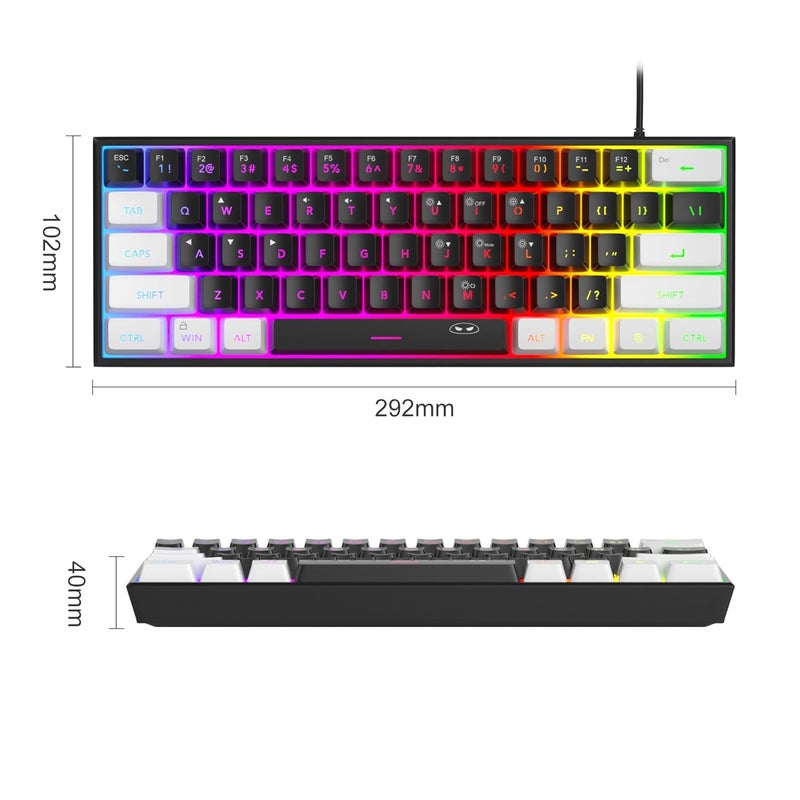 MageGee Mini 60% Gaming Keyboard,Rgb Backlit 61 Key Ultra-Compact Keyboard,Ts91 Ergonomic Waterproof Mechanical Feeling Office Computer Keyboard For Pc,Mac,Ps4,Xbox One Gamer,Wired(Black&White) - Image 4