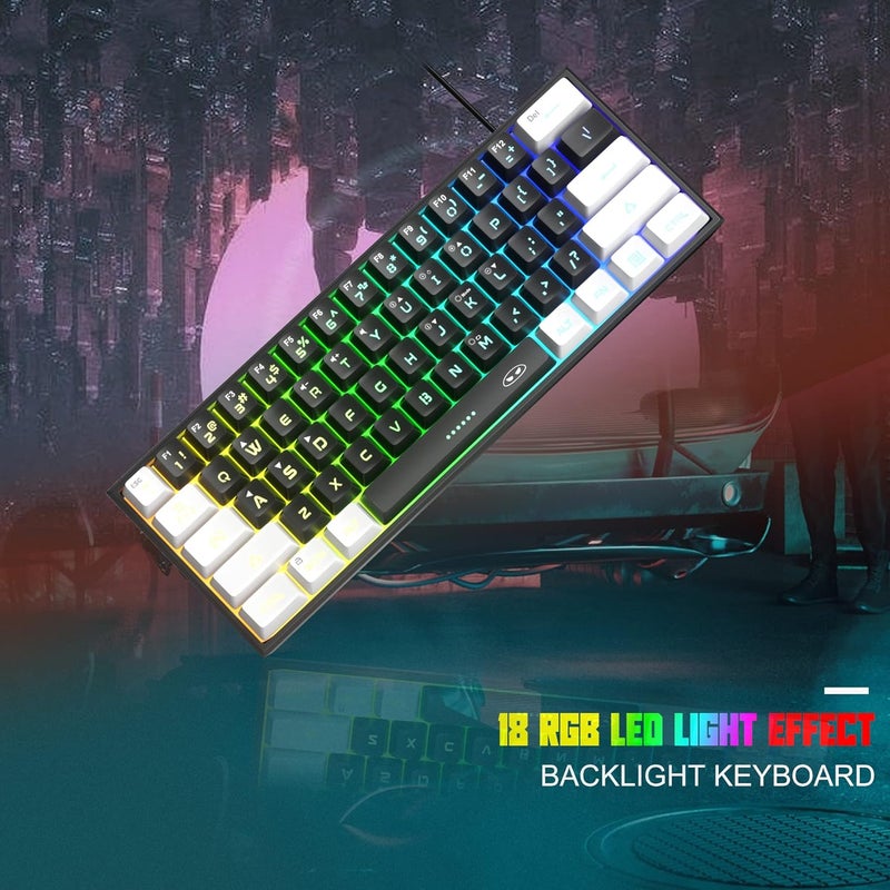 MageGee Mini 60% Gaming Keyboard,Rgb Backlit 61 Key Ultra-Compact Keyboard,Ts91 Ergonomic Waterproof Mechanical Feeling Office Computer Keyboard For Pc,Mac,Ps4,Xbox One Gamer,Wired(Black&White) - Image 5