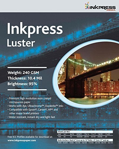 INKPRESS MEDIA Luster 240 GSM, 10.4 Mil, 94 Percent Bright Paper (#PCL5750) - Image 2