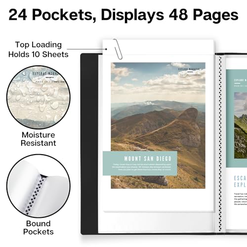 Dunwell Small Presentation Book 5.5x8.5 (2-Pack, Black), 24 Pockets Display 48 Half Size Pages, Plastic Binders with Sleeves, 5.5 x 8.5 Mini Booklets, Acid-Free Poly - Image 5