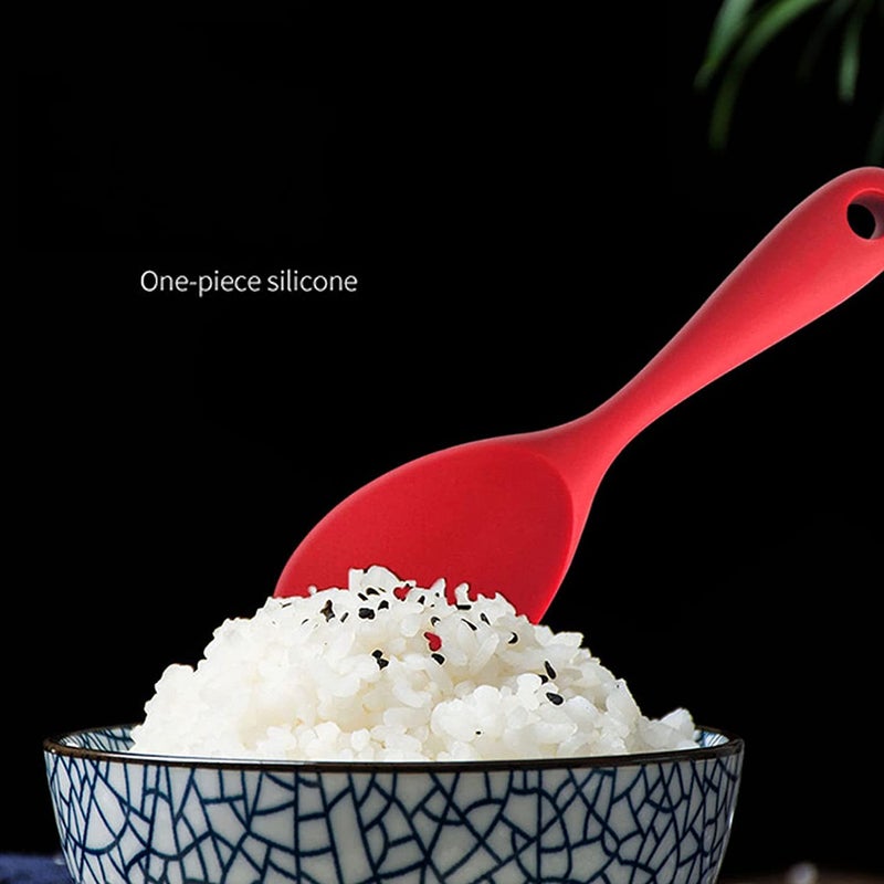 we3 Non-Stick Rice Spoon Silicone Ladle Soup Spoon with Handle for Dining Table 22.3 x 6.8 cm. (RED) - Image 2