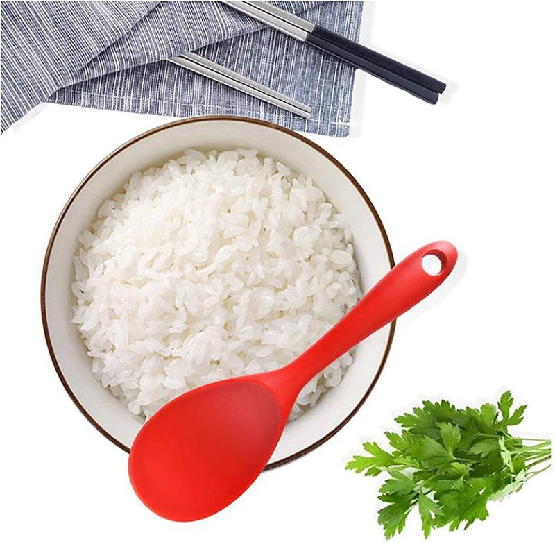 we3 Non-Stick Rice Spoon Silicone Ladle Soup Spoon with Handle for Dining Table 22.3 x 6.8 cm. (RED) - Image 4