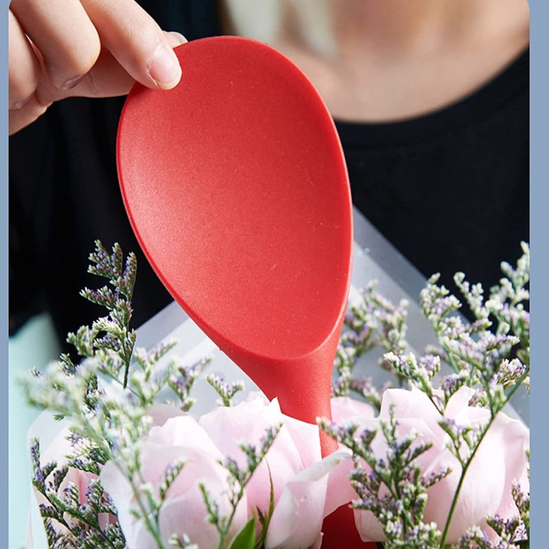 we3 Non-Stick Rice Spoon Silicone Ladle Soup Spoon with Handle for Dining Table 22.3 x 6.8 cm. (RED) - Image 5
