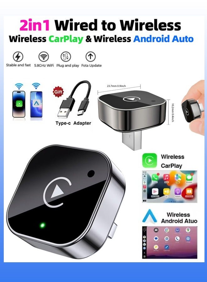 Digisand Wireless CarPlay&Android Auto Adapter Upgrade Wired CarPlay to Wireless, Mini USB Design for Cars with Built-in Wired Apple CarPlay Plug and Play Easy Use Fast Stable Connection Car Play for iPhone - Image 1