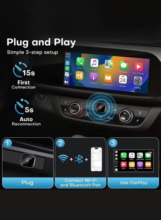 ديقيساند محول لاسلكي لـ CarPlay وAndroid Auto، يُحسّن تجربة استخدام CarPlay السلكي إلى لاسلكي، بتصميم صغير USB للسيارات المزودة بنظام Apple CarPlay سلكي مدمج. سهل الاستخدام، توصيل وتشغيل فوري، اتصال سريع ومستقر. يدعم CarPlay لأجهزة iPhone. - Image 3