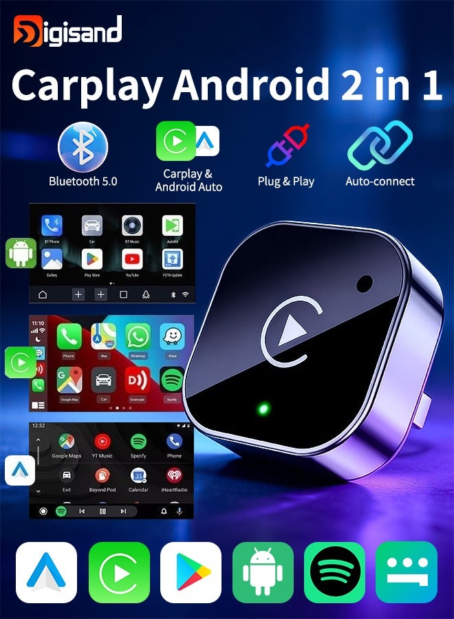 ديقيساند محول لاسلكي لـ CarPlay وAndroid Auto، يُحسّن تجربة استخدام CarPlay السلكي إلى لاسلكي، بتصميم صغير USB للسيارات المزودة بنظام Apple CarPlay سلكي مدمج. سهل الاستخدام، توصيل وتشغيل فوري، اتصال سريع ومستقر. يدعم CarPlay لأجهزة iPhone. - Image 1
