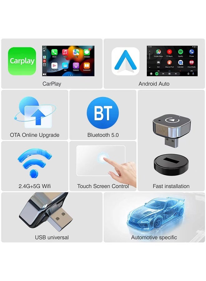 ديقيساند محول لاسلكي لـ CarPlay وAndroid Auto، يُحسّن تجربة استخدام CarPlay السلكي إلى لاسلكي، بتصميم صغير USB للسيارات المزودة بنظام Apple CarPlay سلكي مدمج. سهل الاستخدام، توصيل وتشغيل فوري، اتصال سريع ومستقر. يدعم CarPlay لأجهزة iPhone. - Image 3