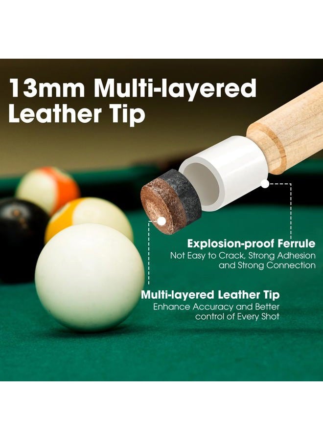 JX Pool Cues New 58 Inch Billiard Cue Sticks 13mm Glue-on Tips Hardwood Wooden Cues Set of 2 - Image 2