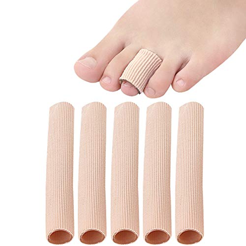 Yimanduo 5 Pieces Toe Cushion Fabric Toe Tubes Finger Sleeves Protector with Fabric and Gel Cushion for Corns, Blisters, Calluses, Hammer Toes and Fingers Protectors (M Size) - Image 1