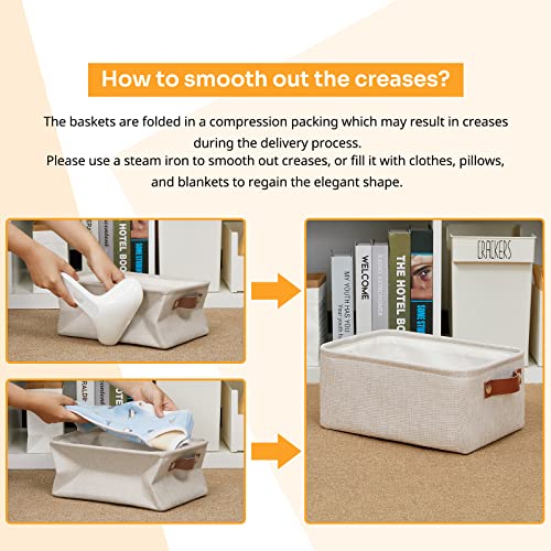 DULLEMELO Small Storage Basket for Shelves, Small Fabric Collapsible Rectangular Storage Bin for Shelves, Closets, Nursery, Home, Office, Empty Gift Basket (Beige) - Image 2