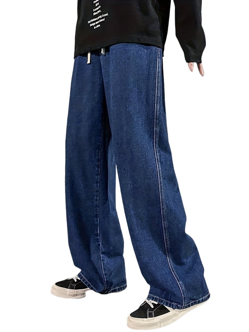 Loose Wide-Leg Jeans, Men'S Casual Street Style Loose Jeans, All-Season Wear - Image 1