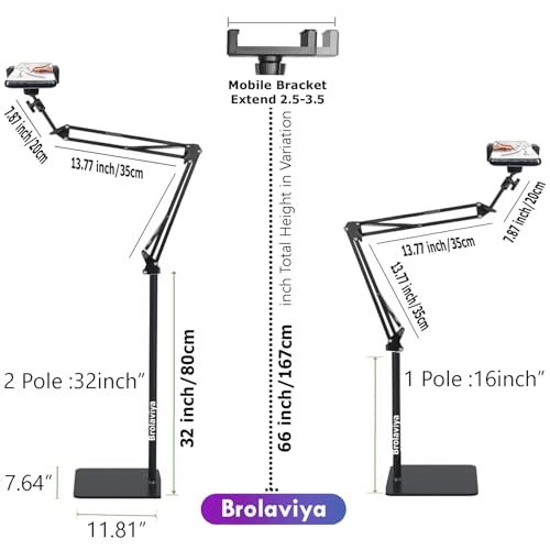 BROLAVIYA Long arm Tripod Floor Mobile Stand for 4'-7' inch, for Mobile Cell Phones, for Overhead Video, Watching Movies, Online Class Learning, Cooking, Podcast, reels - Image 4