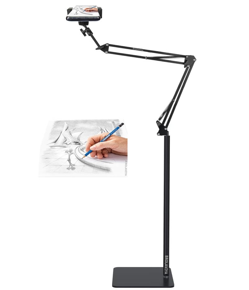 BROLAVIYA Long arm Tripod Floor Mobile Stand for 4'-7' inch, for Mobile Cell Phones, for Overhead Video, Watching Movies, Online Class Learning, Cooking, Podcast, reels - Image 1
