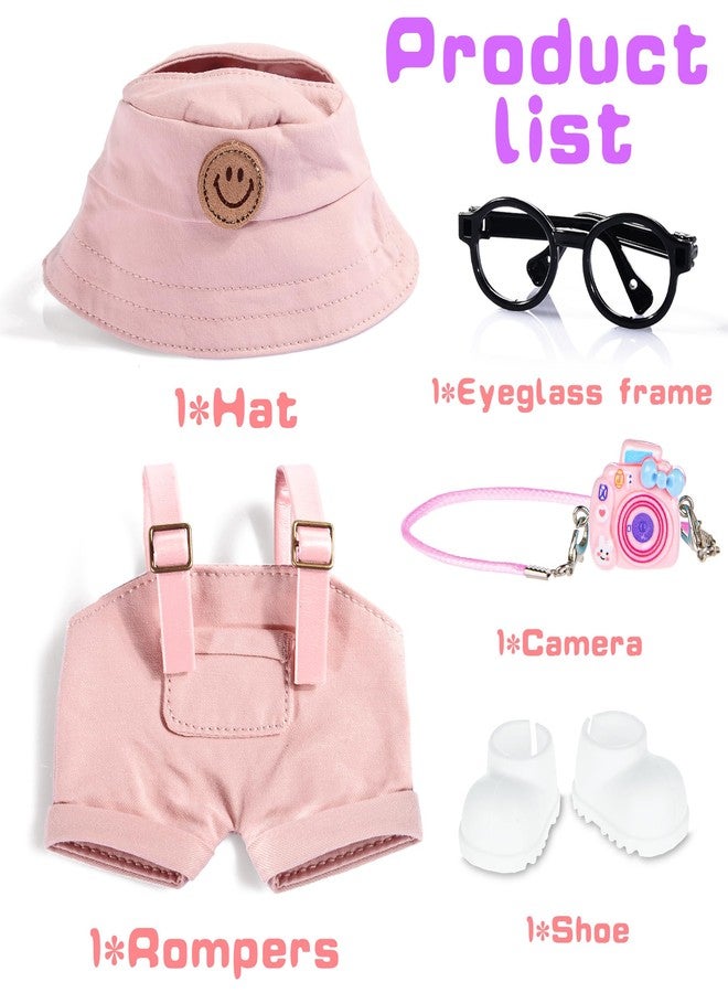 ibayda 17cm Doll Clothes & Accessories Set Include: Hat, Overall, Shoes, Glasses and Bag- Cute Clothes for Dress up Unique Style (Doll Not Included), Pink - Image 2