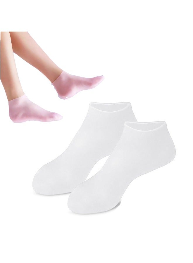 Silicone Socks, Gel Foot Skin Care Moisturizing Socks, Protective Heel Anti-crack Socks, Waterproof Beach Socks, Helps To Remove Calluses Corns Dry Or Cracked Foot Skin (M White) - Image 1