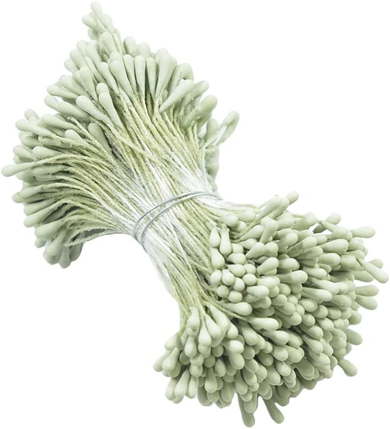 klarako Lot Double Head DIY Artificial Mini Flower Stamen Pistil DIY Wedding Bouquet  light green, as described - Image 5